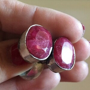 Double oval Ruby silver ring image 2