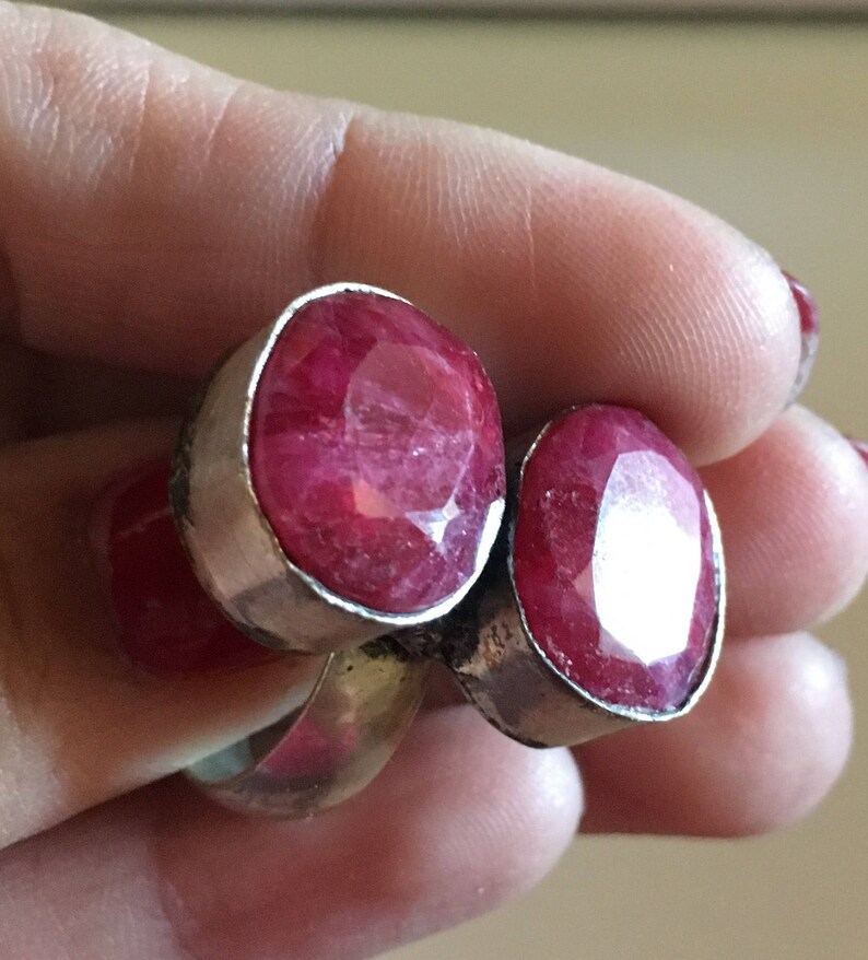 Double oval Ruby silver ring image 2