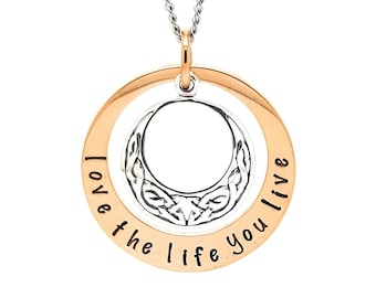 Celtic Hand Stamped personlised pendant necklace. Sterling silver celtic knot charm.  Rose Gold Inspirational jewellery