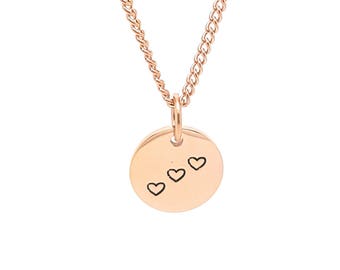 Rose Gold Disk Necklace, small circle, minimalist pendant, love heart, bridal gift idea, simple elegant rose gold pendant