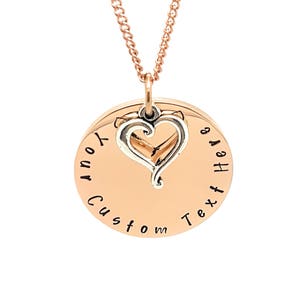 Personalised Family Name Necklace Rose Gold and Antique Silver Love heart Charm Personalised Gift Made to Order. Hand Stamped Gift for Mum