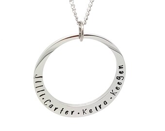 Hand Stamped Silver Circle Pendant with Personalised Text Necklace and Gift box Included, Hand Stamped quality surgical steel hypoallergenic