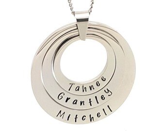 Silver Personalized Pendant Layered Hand Stamped
