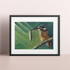 Kingfisher Original Painting | Wildlife Wall Art, Gouache Art