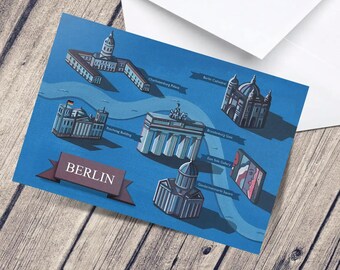 Berlin Greetings Card | Germany Card, City Map Illustration, Card Design