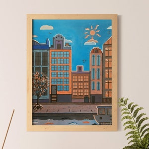 Original Acrylic Canvas Painting - Amsterdam Landscape Art