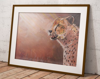 Cheetah Gouache Painting | Wildlife Wall Art, Animal Painting, Safari Tiger Art, Unframed Original Painting
