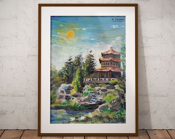 Landscape Gouache Painting | Wall Art, Original Painting, Home Decor, Painting Art