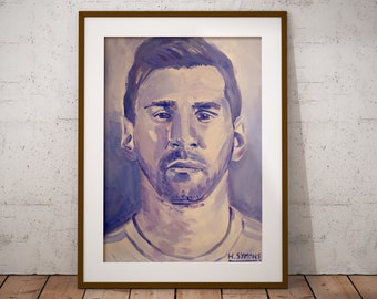 Lionel Messi Portrait Painting | Gouache Art, World Cup Illustration, Fine Art Portrait, Argentina Gouache Painting