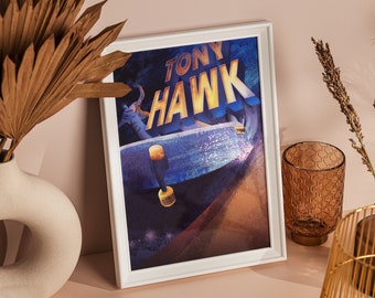 Tony Hawk Art Print | Skateboarding Artwork, Skating Wall Decor