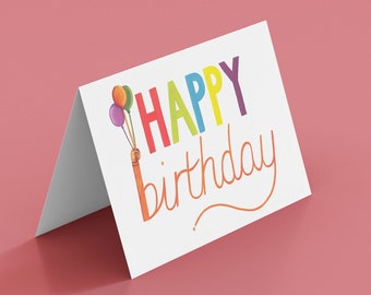 Happy Birthday Greetings Card With White Envelope | Cards For Birthday, Balloons Card, Typography Card