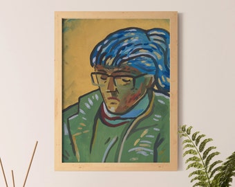 Portrait Gouache Painting - Colourful Wall Art, Expressionist Gouache Art