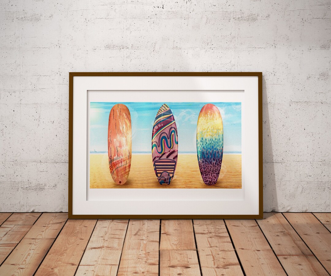 Surfboard Art Print Coastal Print, Extreme Sports, Surfing Gifts