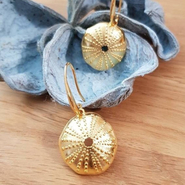 Sea Urchin Shell Earrings 24K Gold Plated Brass