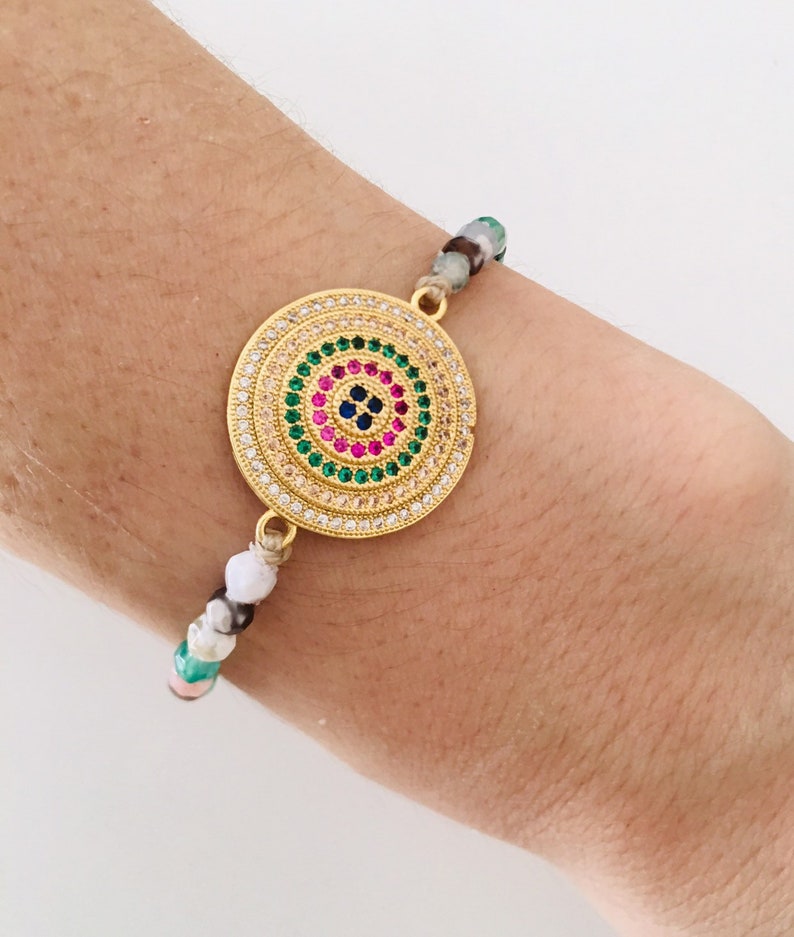 Zircon Round Bracelet With Agate White-Green Multi StoneSemi-Precious