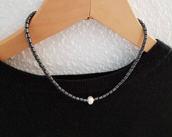 Hematiet zoetwaterparel kralen ketting choker