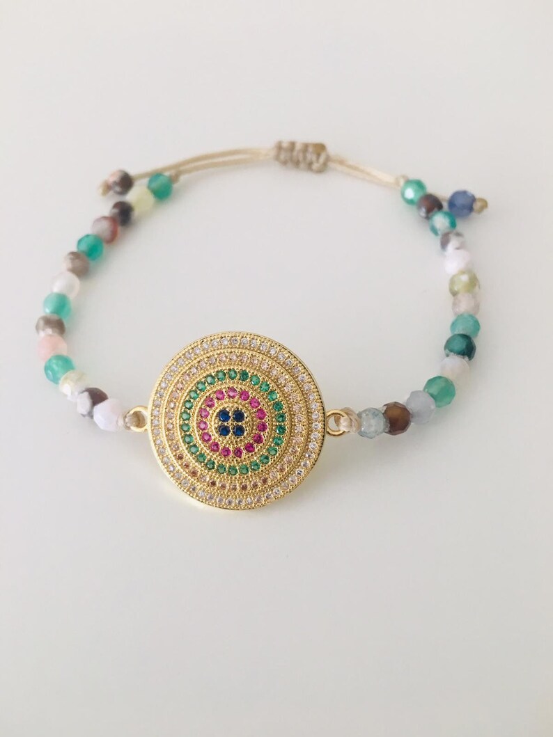 Zircon Round Bracelet With Agate White-Green Multi StoneSemi-Precious