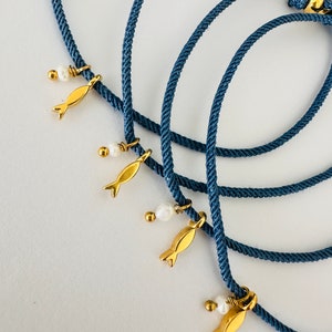 Mini Fisch Perlen Blau Armband, Sommer, vergoldet