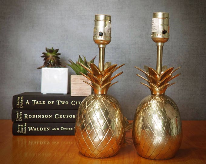 PAIR of Vintage Brass Pineapple Lamps, Hollywood Regency Lighting Etsy