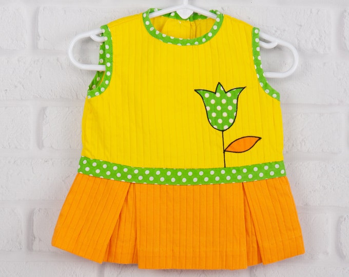 Vintage Baby Girl Tunic Dress With Flower Applique and Polka Etsy