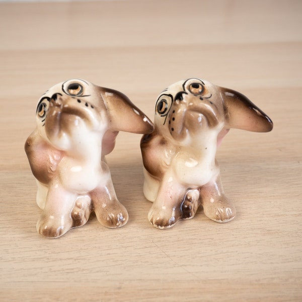 Mid Century Anthropomorphic Puppy Dog Salt and Pepper Shakers 1950s Kitsch Kitchen