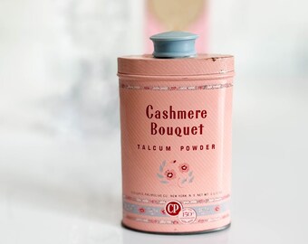 Vintage Cashmere Bouquet Talcum Powder Tin 1.5 oz FULL, Vanity Tray Decor