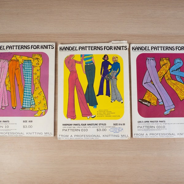 KANDEL Patterns for Knits - 1970s Bell Bottom Pants Sewing Patterns Women and Girls - YOU PICK