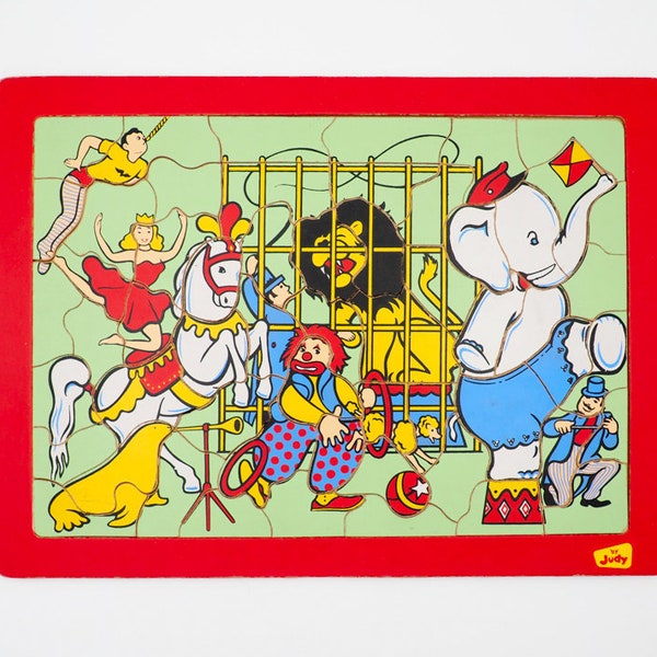 Vintage 50s Circus Animal Wooden Tray Puzzle by JUDY Learning Toys