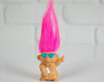 Vintage Troll Doll Pencil Topper Pink Hair Blue Sunglasses