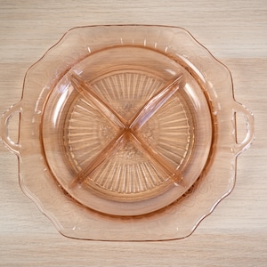 Pink Depression Glass Anchor Hocking Mayfair Four Part Relish Dish Divided Tray with Open Handles