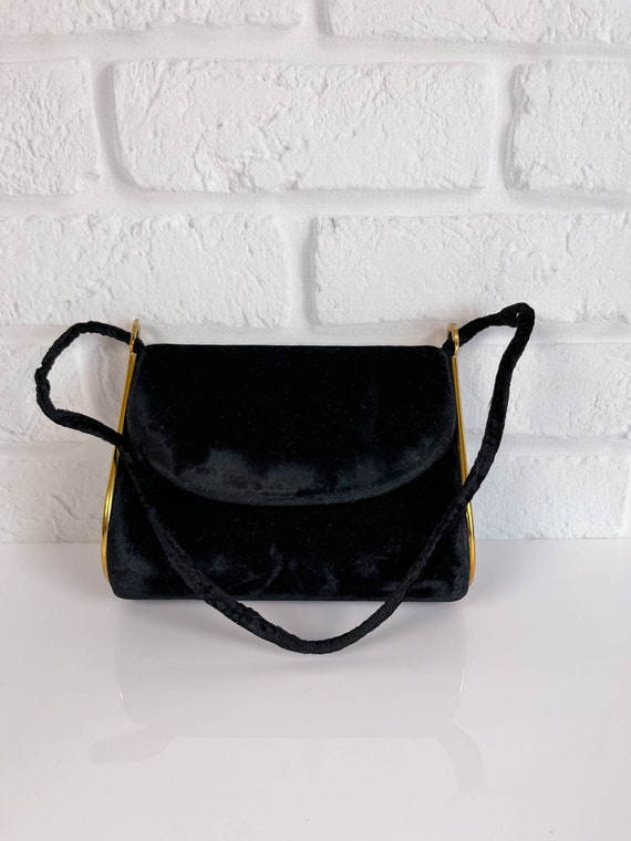 Vintage 60s Black Velvet Evening Bag by Andé | Mi… - image 3