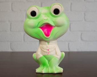 Vintage Rubber Squeaker Baby Toy Frog Doll 1968