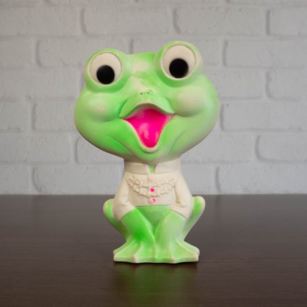 Vintage Rubber Squeaker Baby Toy Frog Doll 1968