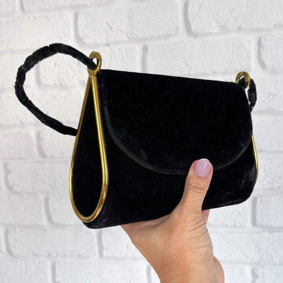 Vintage 60s Black Velvet Evening Bag by Andé | Mi… - image 1