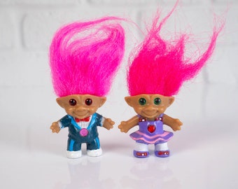 Vintage 1992 Ace Novelty Treasure Troll Teenies Fashion Show Dolls Pink Hair