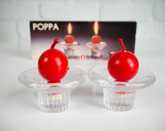 Iittala Finland POPPA Glass Candle Holder Set with Round Candles - New in Box