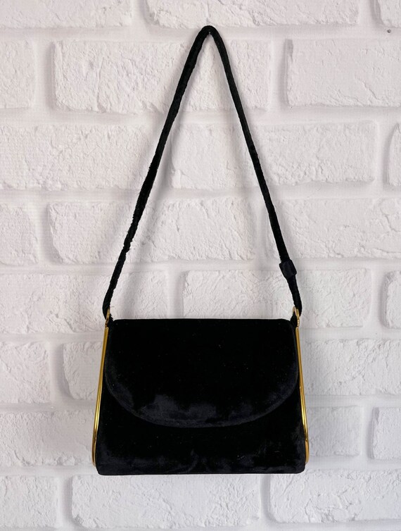 Vintage 60s Black Velvet Evening Bag by Andé | Mi… - image 5