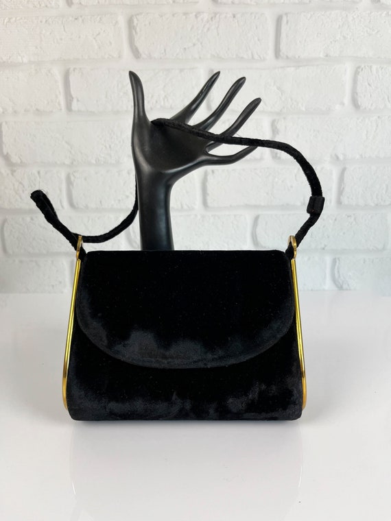 Vintage 60s Black Velvet Evening Bag by Andé | Mi… - image 2