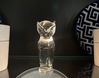 Pilgrim Glass Owl, Clear Handblown Art Glass Standing Owl Paperweight / Figurine #950