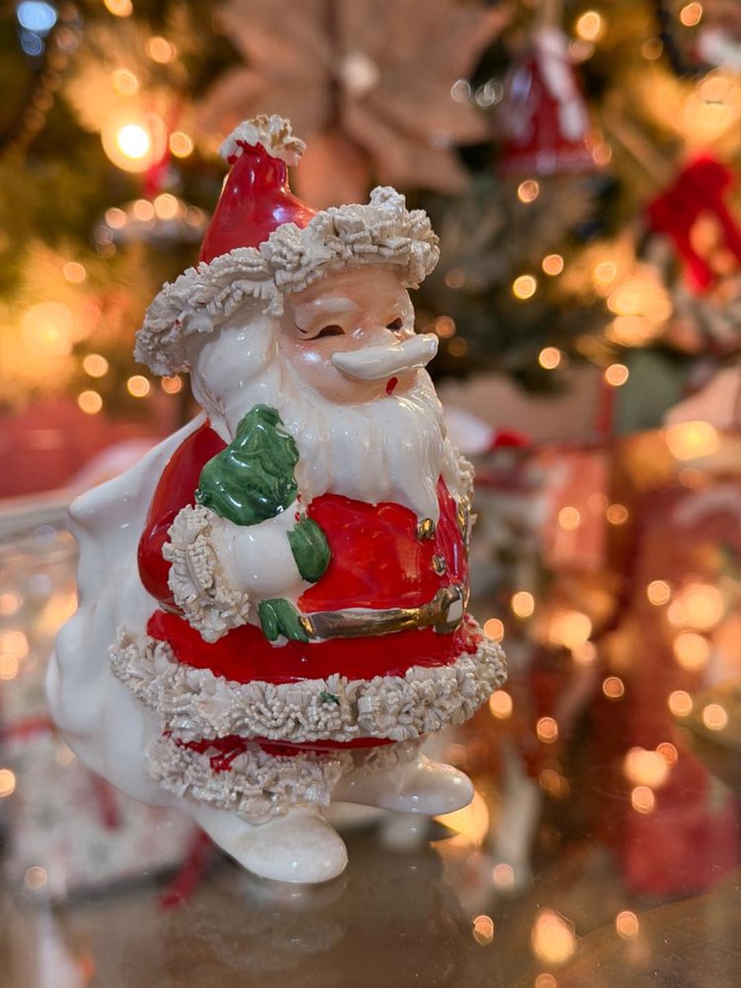 Vintage Napco Spaghetti Trim Santa Figurine Planter Vase ILX268-A