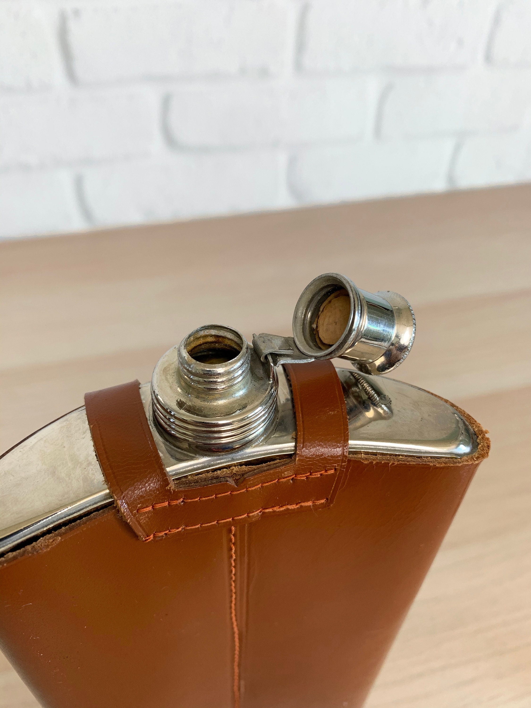 Antique Leather Wrapped Hip Flask Duo Made in Germany US Zone Etsy