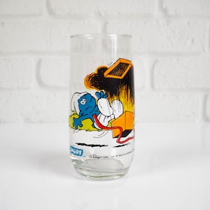 Vintage 1982 Peyo Jokey Smurf Collectible Glass Tumbler