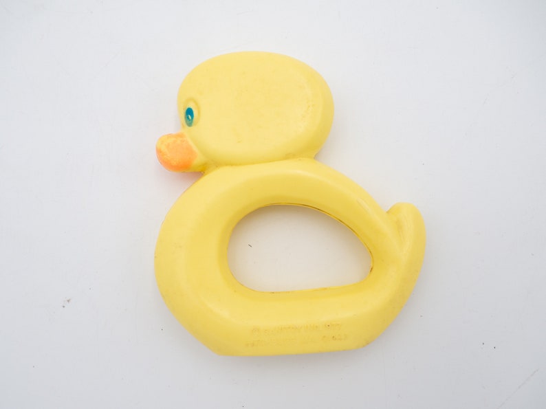 Vintage Celluloid Baby Rattles Yellow Whale, Duckling and Teddy Bear Plastic Baby Toys Gender Neutral image 5