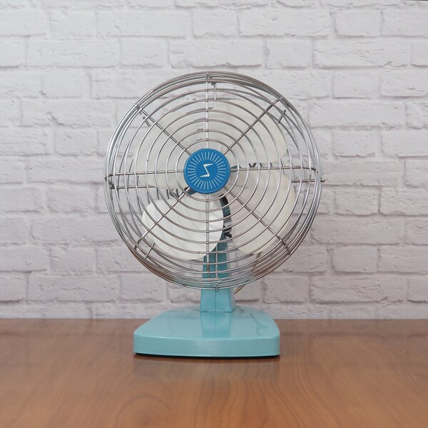 1950s Midcentury Modern Superior Electric Fan WORKING / Aqua Blue and Chrome / Retro Home Decor