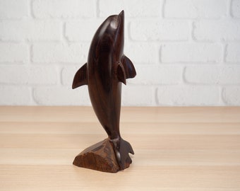 Vintage Ironwood Dolphin Sculpture, Mid Century Modern Coastal, Beach House Decor