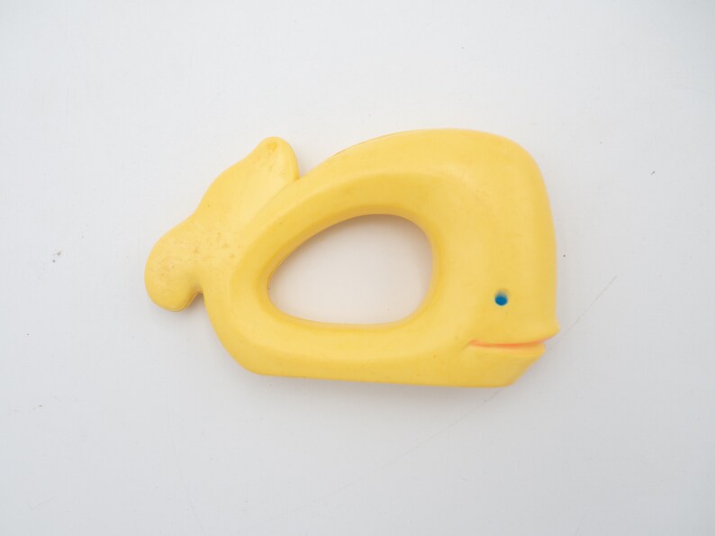 Vintage Celluloid Baby Rattles Yellow Whale, Duckling and Teddy Bear Plastic Baby Toys Gender Neutral image 7