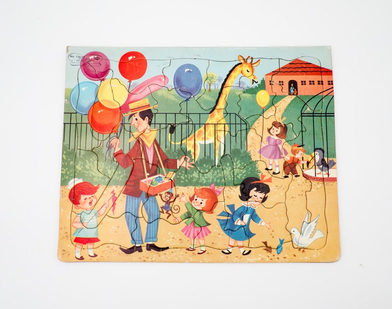 Built-Rite STA-N-PLACE Vintage Tray Puzzle Inlay No 136:29 Children at Zoo