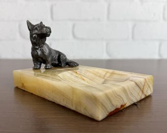 Art Deco Onyx and Bronze Scottish Terrier Coin Holder / Ashtray