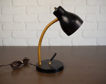 Vintage Mid Century Metal Gooseneck Desk Lamp with Pen Holder