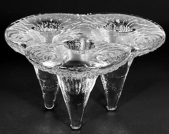 1970s Blenko Ice Crystal 3 Taper Icicle Candle Holder by Don Shepard